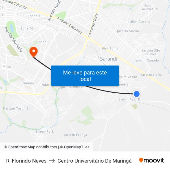 R. Florindo Neves to Centro Universitário De Maringá map