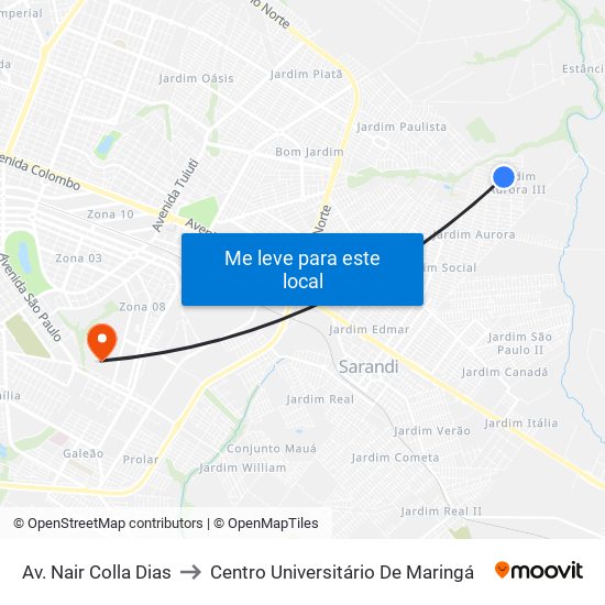 Av. Nair Colla Dias to Centro Universitário De Maringá map