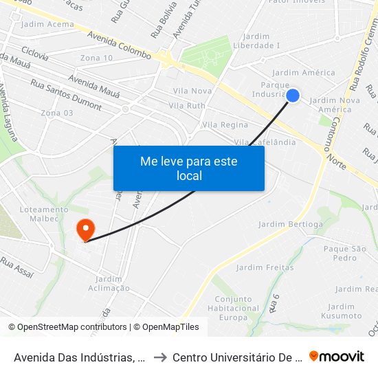 Avenida Das Indústrias, 622-668 to Centro Universitário De Maringá map