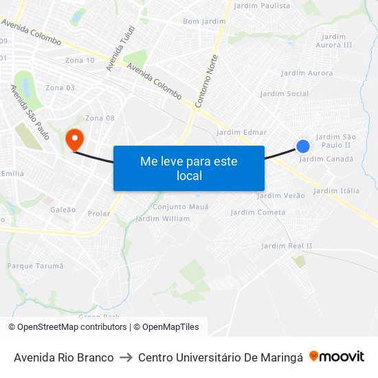 Avenida Rio Branco to Centro Universitário De Maringá map