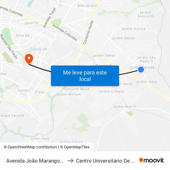 Avenida João Marangoni, 3734 to Centro Universitário De Maringá map