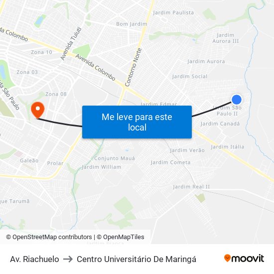 Av. Riachuelo to Centro Universitário De Maringá map