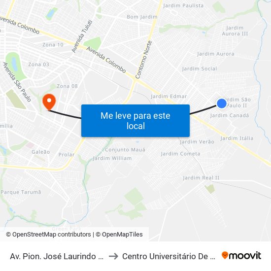 Av. Pion. José Laurindo Da Silva to Centro Universitário De Maringá map