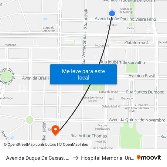 Avenida Duque De Caxias, 1020 to Hospital Memorial Uningá map