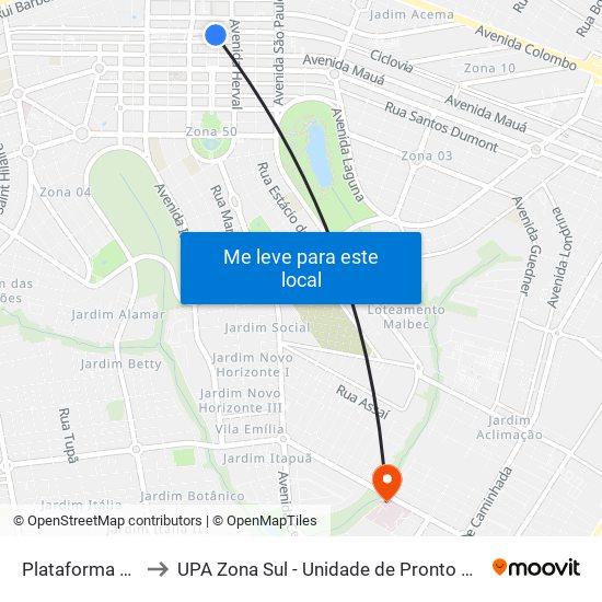 Plataforma 2: 415 to UPA Zona Sul - Unidade de Pronto Atendimento map