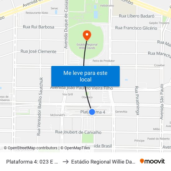 Plataforma 4: 023 E 026 to Estádio Regional Willie Davids map