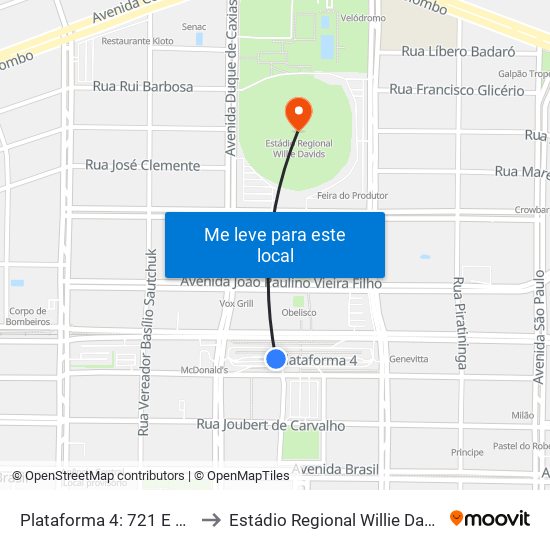 Plataforma 4: 721 E 735 to Estádio Regional Willie Davids map