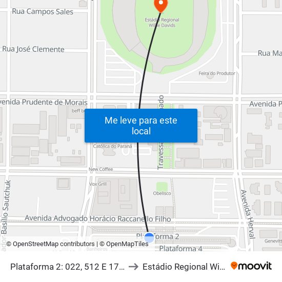 Plataforma 2: 022, 512 E 177 (Ebenezer) to Estádio Regional Willie Davids map