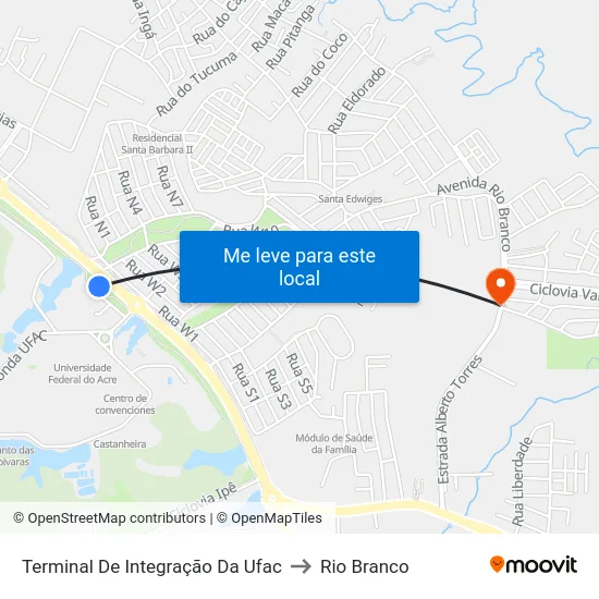 Terminal De Integração Da Ufac to Rio Branco map