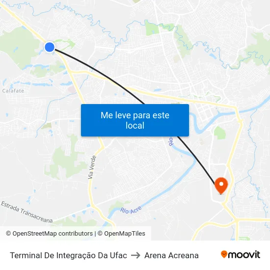 Terminal De Integração Da Ufac to Arena Acreana map