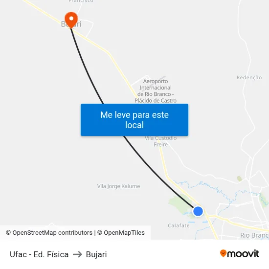 Ufac - Ed. Física to Bujari map