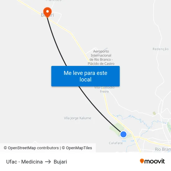 Ufac - Medicina to Bujari map