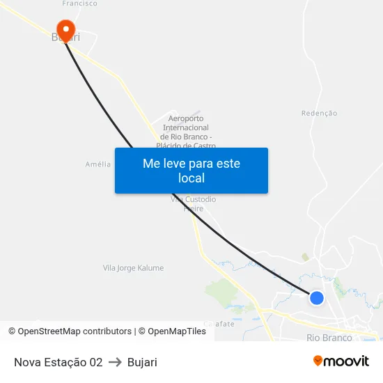 Nova Estação 02 to Bujari map
