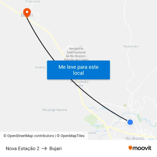 Nova Estação 2 to Bujari map