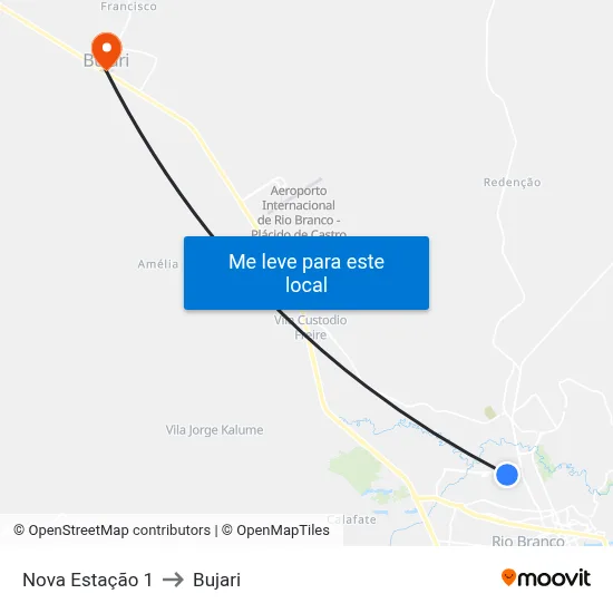 Nova Estação 1 to Bujari map