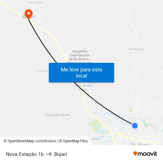 Nova Estação 1b to Bujari map