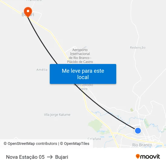 Nova Estação 05 to Bujari map