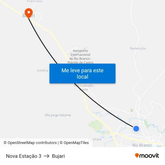 Nova Estação 3 to Bujari map