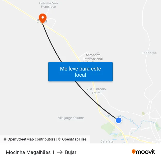 Mocinha Magalhães 1 to Bujari map