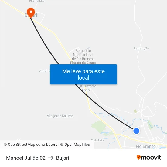Manoel Julião 02 to Bujari map