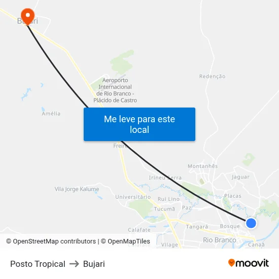 Posto Tropical to Bujari map
