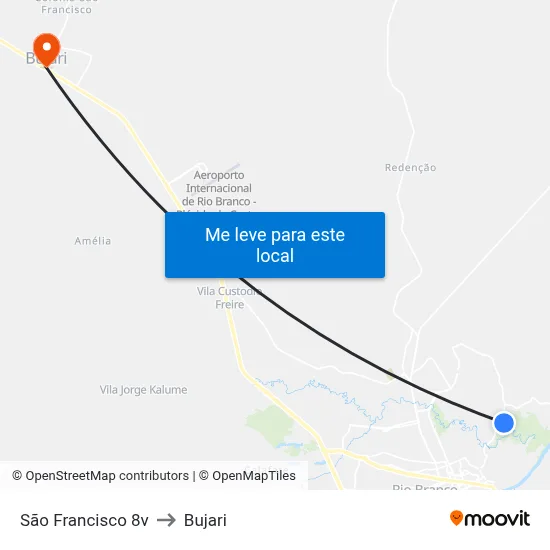 São Francisco 8v to Bujari map