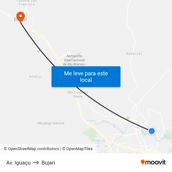 Av. Iguaçu to Bujari map