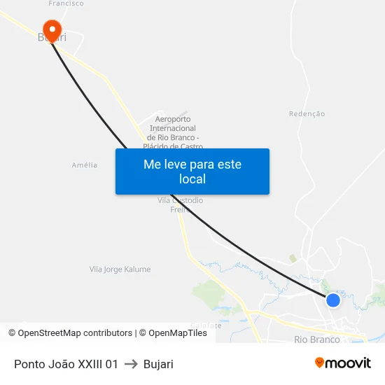 Ponto João XXIII 01 to Bujari map