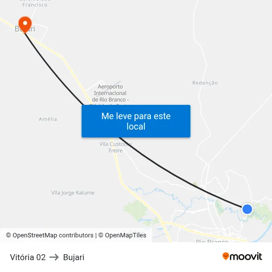 Vitória 02 to Bujari map