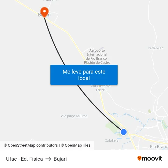 Ufac - Ed. Física to Bujari map