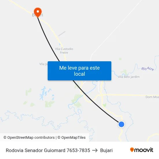 Rodovia Senador Guiomard 7653-7835 to Bujari map