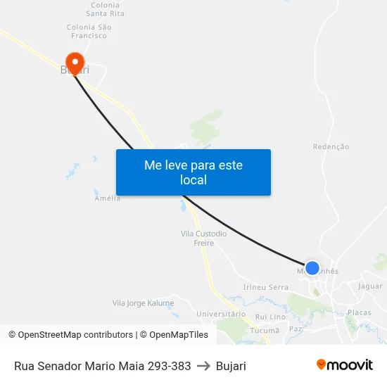 Rua Senador Mario Maia 293-383 to Bujari map