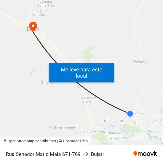 Rua Senador Mario Maia 671-769 to Bujari map