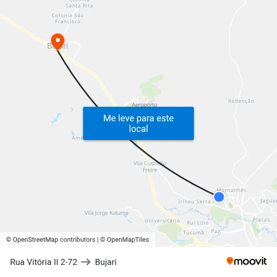 Rua Vitória II 2-72 to Bujari map