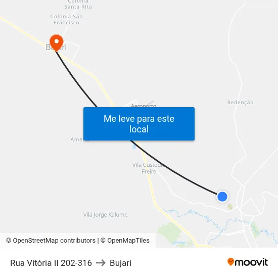 Rua Vitória II 202-316 to Bujari map