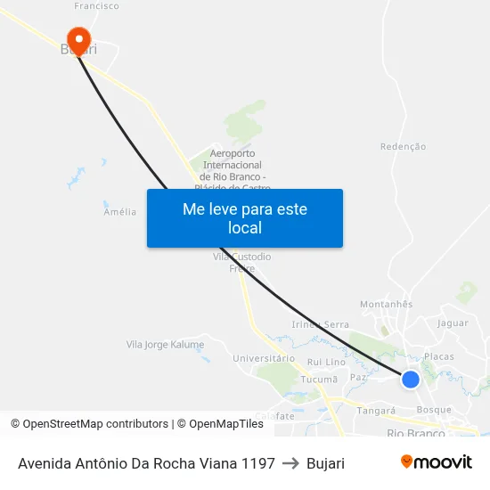 Avenida Antônio Da Rocha Viana 1197 to Bujari map