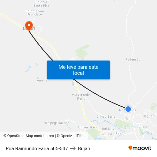 Rua Raimundo Faria 505-547 to Bujari map
