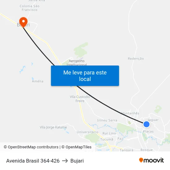 Avenida Brasil 364-426 to Bujari map