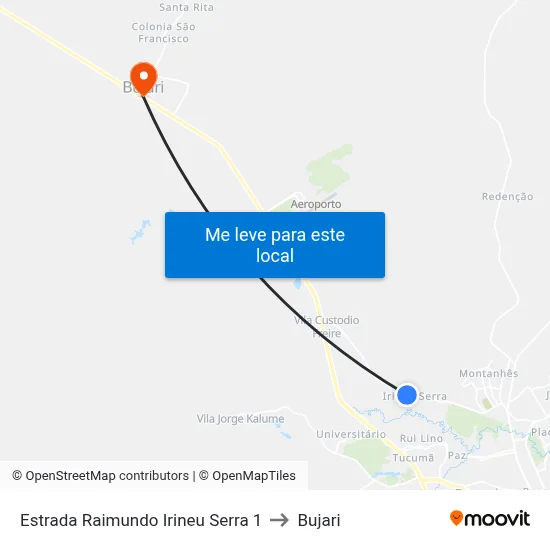 Estrada Raimundo Irineu Serra 1 to Bujari map
