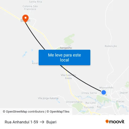 Rua Anhanduí 1-59 to Bujari map