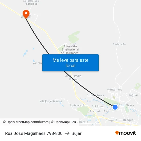 Rua José Magalhães 798-800 to Bujari map