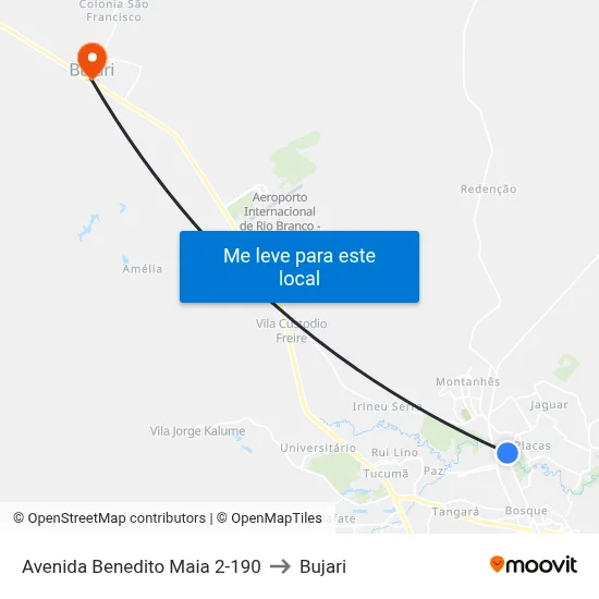 Avenida Benedito Maia 2-190 to Bujari map
