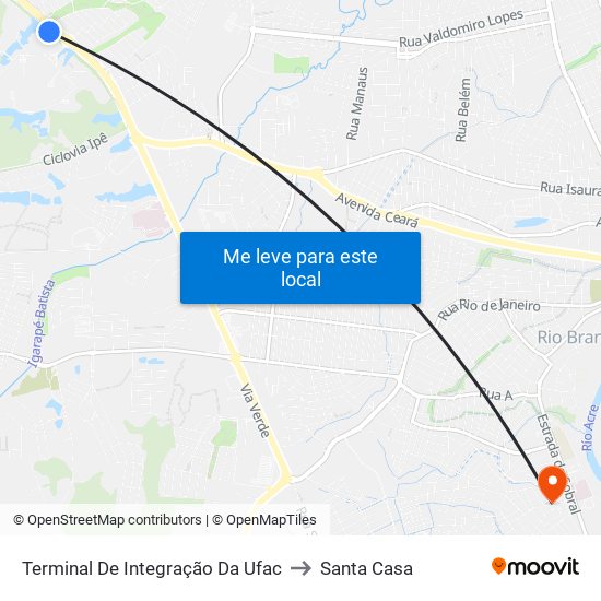 Terminal De Integração Da Ufac to Santa Casa map