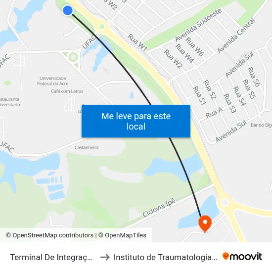 Terminal De Integração Da Ufac to Instituto de Traumatologia e Ortopedia map