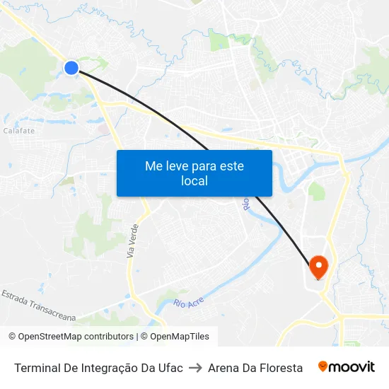 Terminal De Integração Da Ufac to Arena Da Floresta map