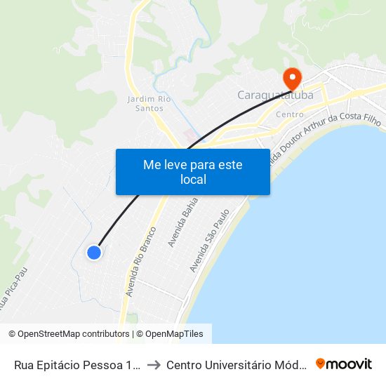 Rua Epitácio Pessoa 122 to Centro Universitário Módulo map