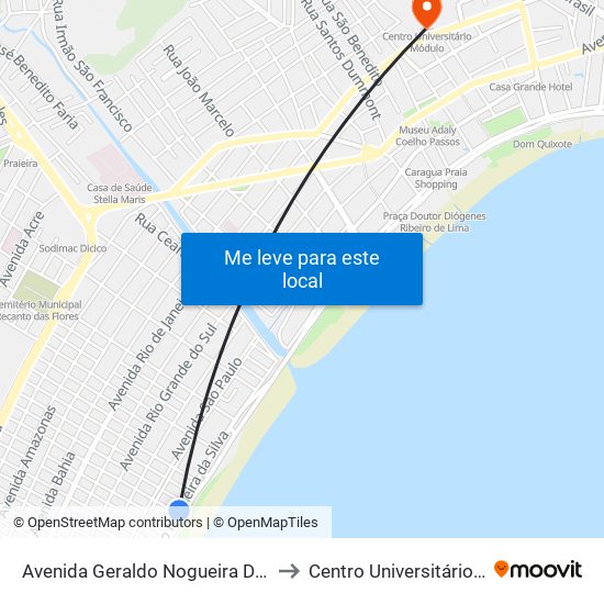 Avenida Geraldo Nogueira Da Silva, 714 to Centro Universitário Módulo map