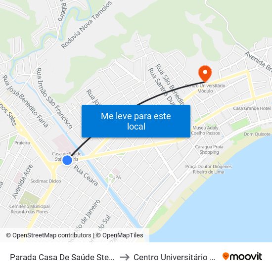 Parada Casa De Saúde Stella Maris to Centro Universitário Módulo map
