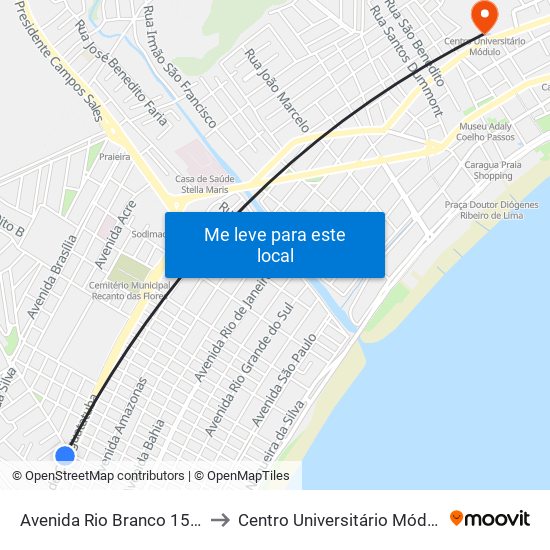 Avenida Rio Branco 1554 to Centro Universitário Módulo map