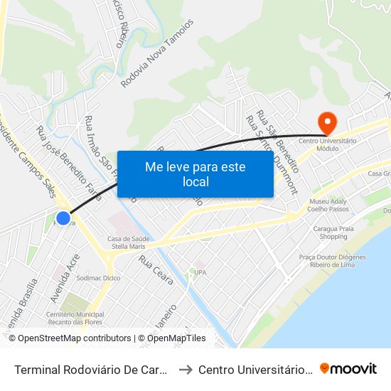 Terminal Rodoviário De Caraguatatuba to Centro Universitário Módulo map